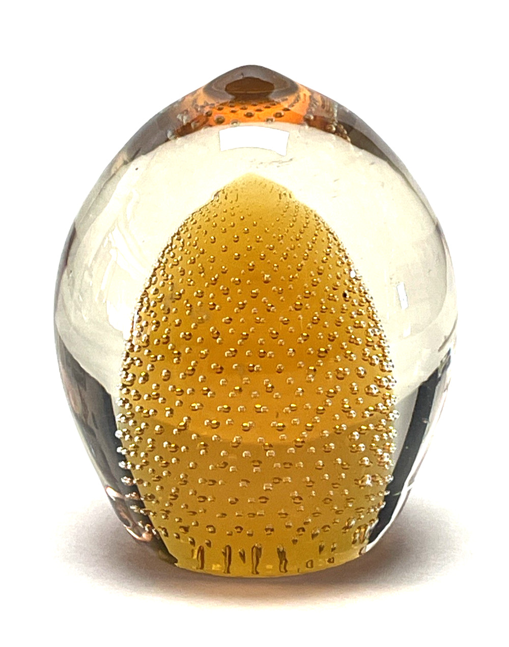 Vintage Controlled Bubble Encased Glass Paperweight Amber Egg Shape 3" Art Glass
